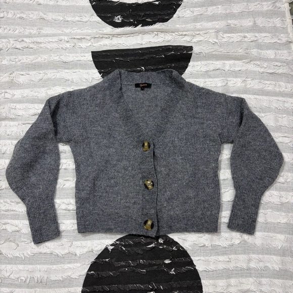 Quince Baby Alpaca-Wool Cropped Cardigan Charcoal Grey Sz S Classic Minimalist - Picture 3 of 11